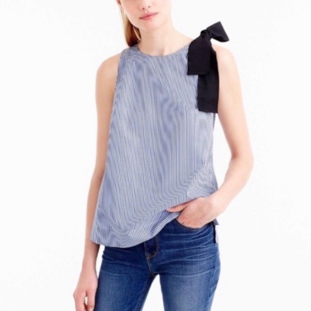 J. Crew Blue and white bow shoulder striped tank top size 4